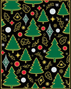 Green Christmas Trees Gold Outline Collage Rug