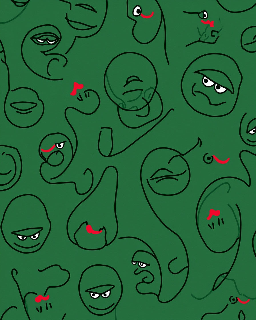 Green Minimalist Faces Abstract Rug