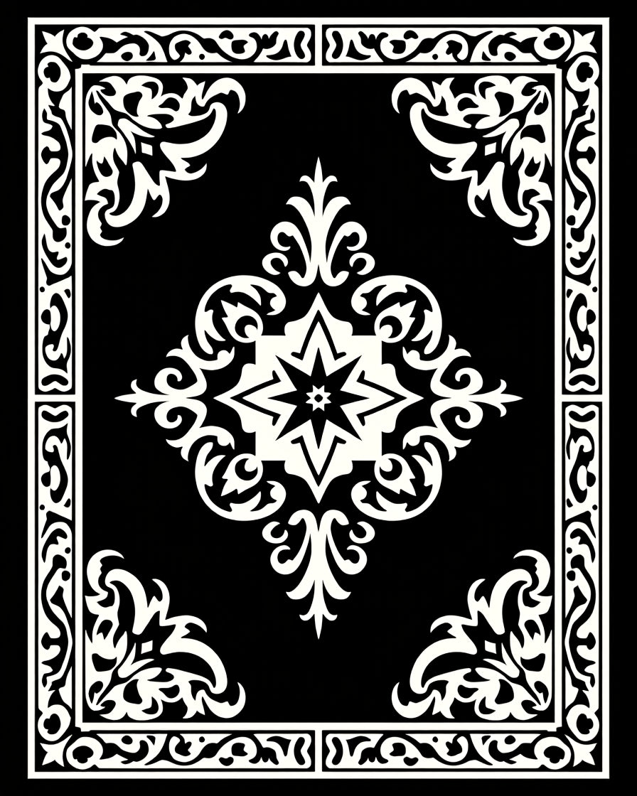 Black and White Ornate Star Medallion Rug