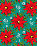 Festive Red Poinsettia Snowflakes Teal Rug