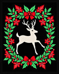 White Deer Red Holly Wreath Rug