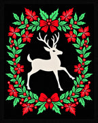 White Deer Red Holly Wreath Rug