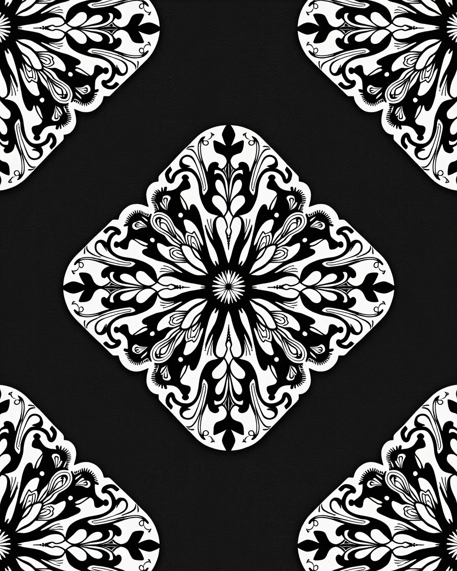Black White Floral Mandala Rug