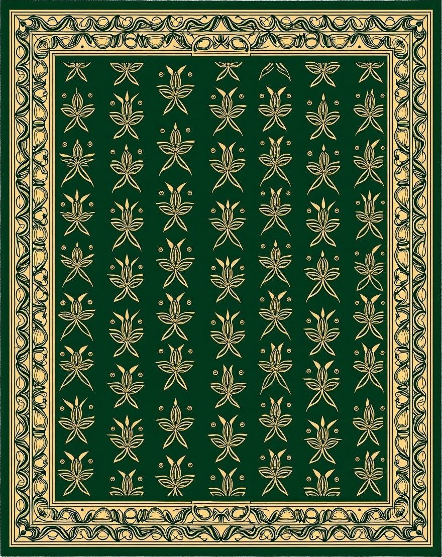 Emerald Gold Floral Vine Border Rug