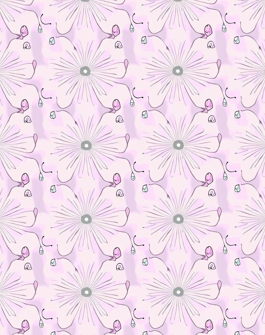 Soft Pink Floral Line Art Rug