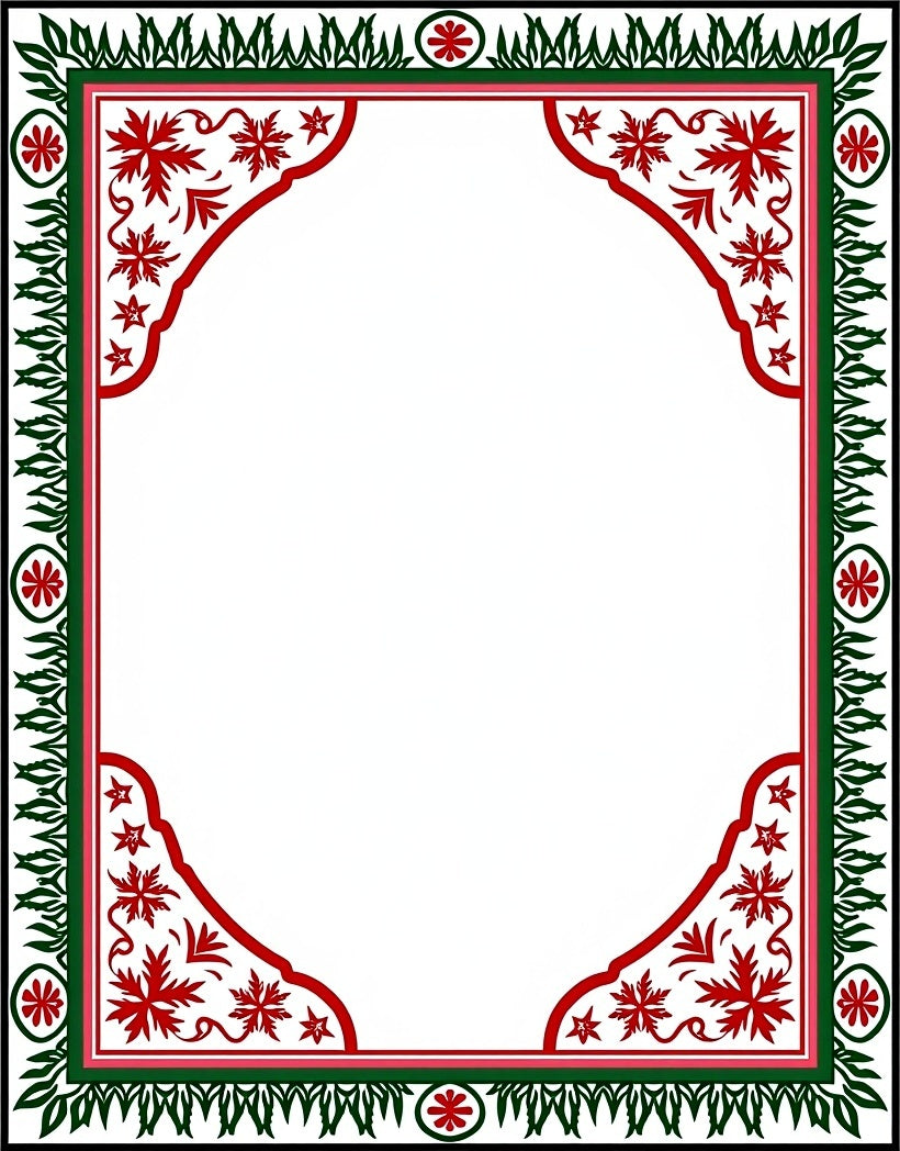 Red Green Vintage Floral Border Rug