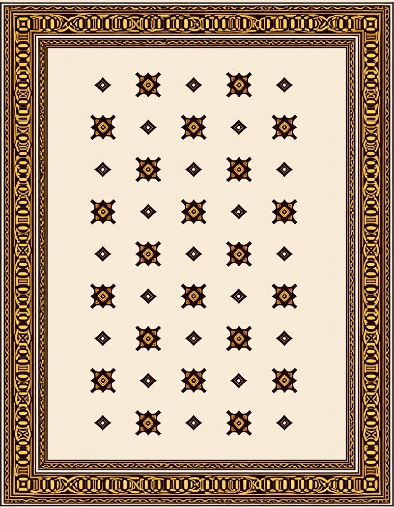 Cream and Gold Ornate Geometric Rug