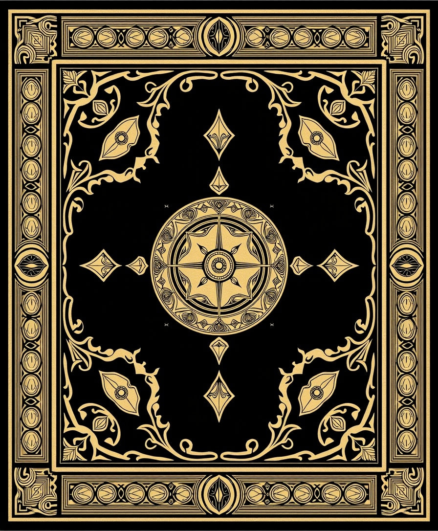 Golden Black Ornate Medallion Rug