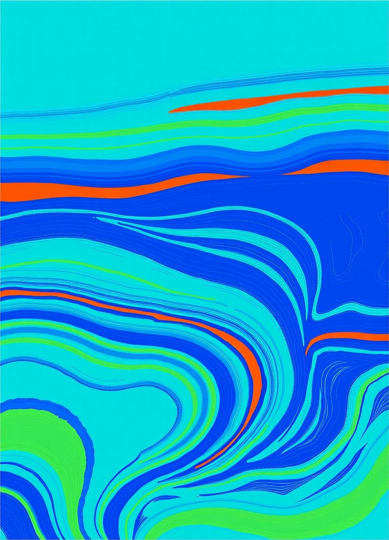 Aqua Blue Orange Swirl Abstract Rug