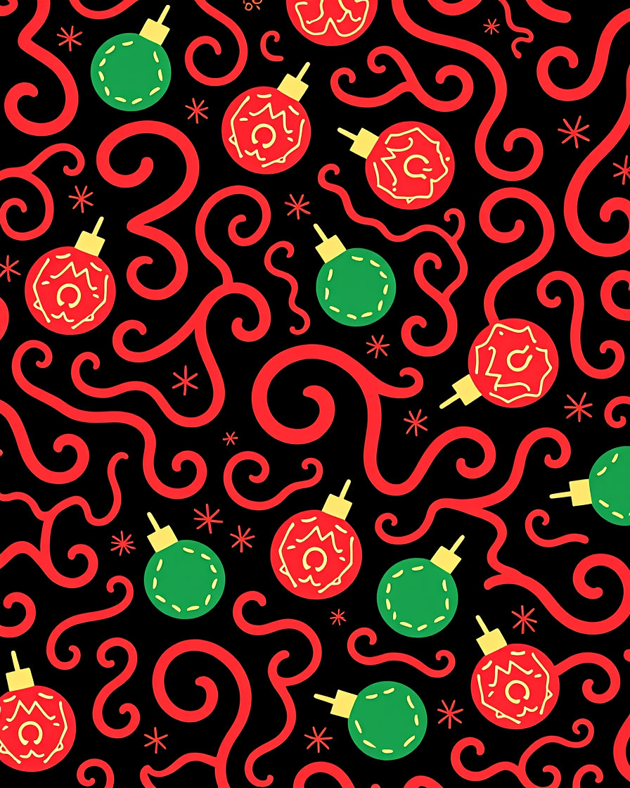 Festive Red Green Ornament Swirl Rug