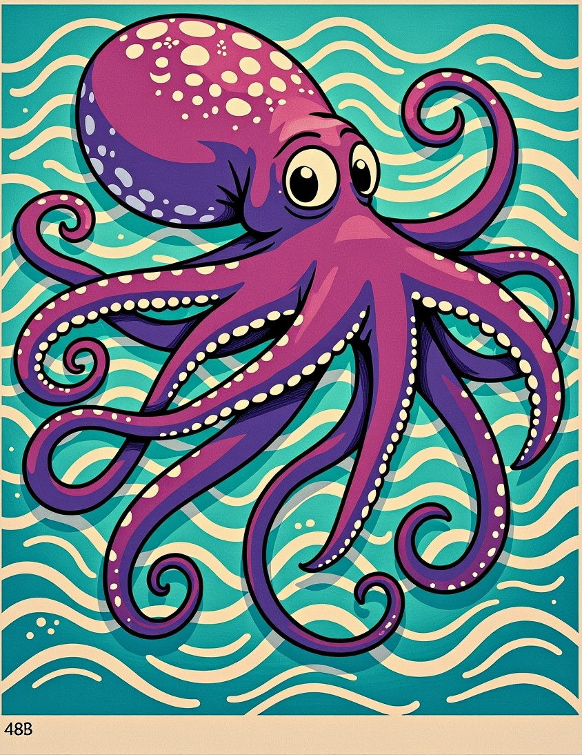 Funky Purple Octopus Wave Art Rug
