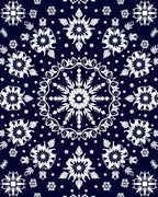 Navy Blue Floral Snowflake Medallion Rug