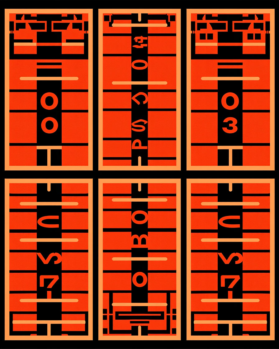 Orange Black Football Field Panels Rug