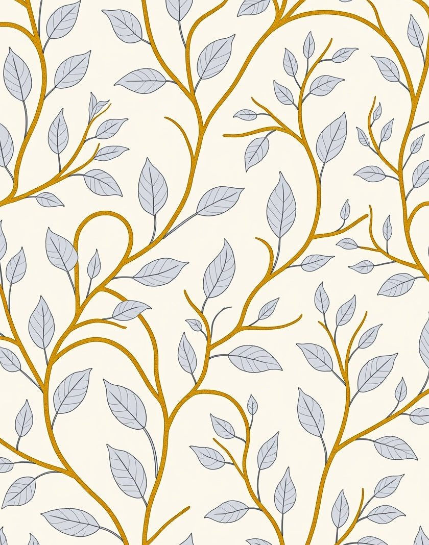 Golden Vine Gray Leaf Foliage Rug