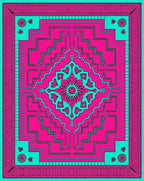 Hot Pink Turquoise Geometric Floral Medallion Rug