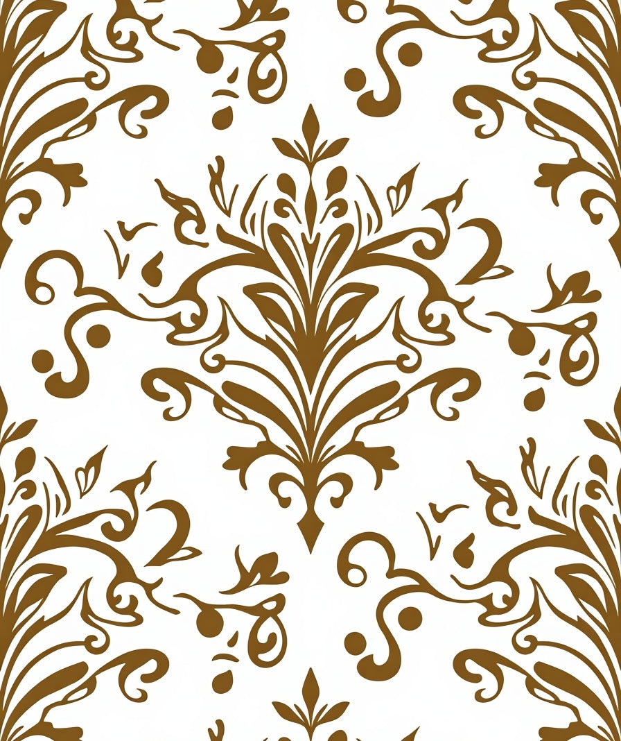 Brown Damask Scrollwork Medallion Rug