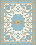 Ornate Sky Blue Medallion Garden Rug