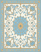 Ornate Sky Blue Medallion Garden Rug
