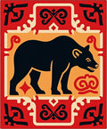 Bold Black Bear In Red Border Rug
