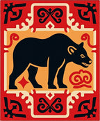 Bold Black Bear In Red Border Rug