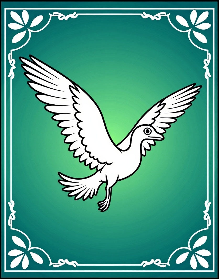 Elegant White Flying Bird Teal Border Rug