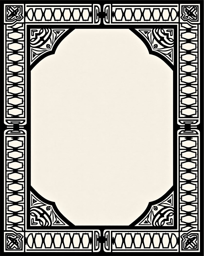 Black White Deco Border medallion Rug