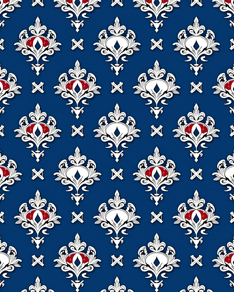 Regal White Blue Crested Medallion Rug