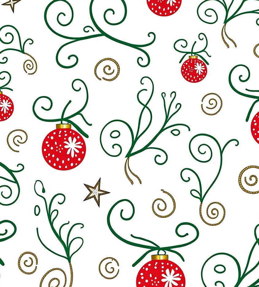 Red Christmas Ornaments Green Swirls Rug