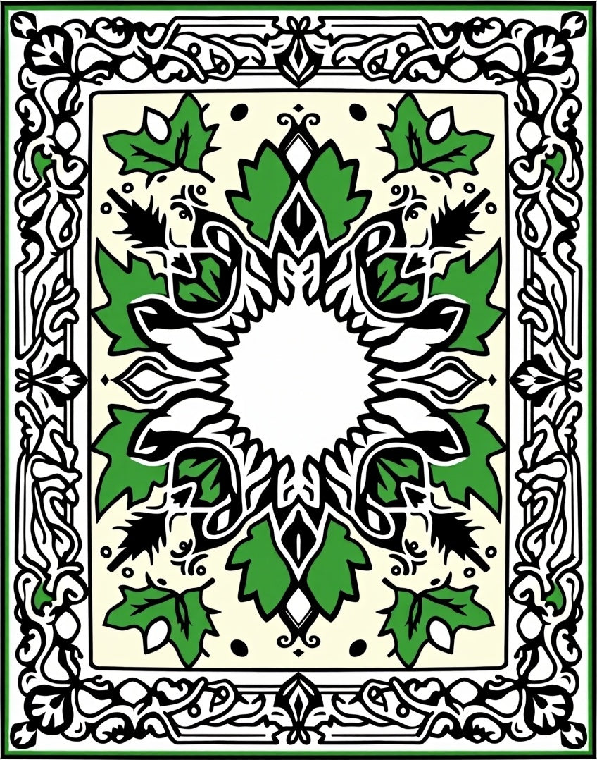 Green Leaf Bordered Medallion Rug