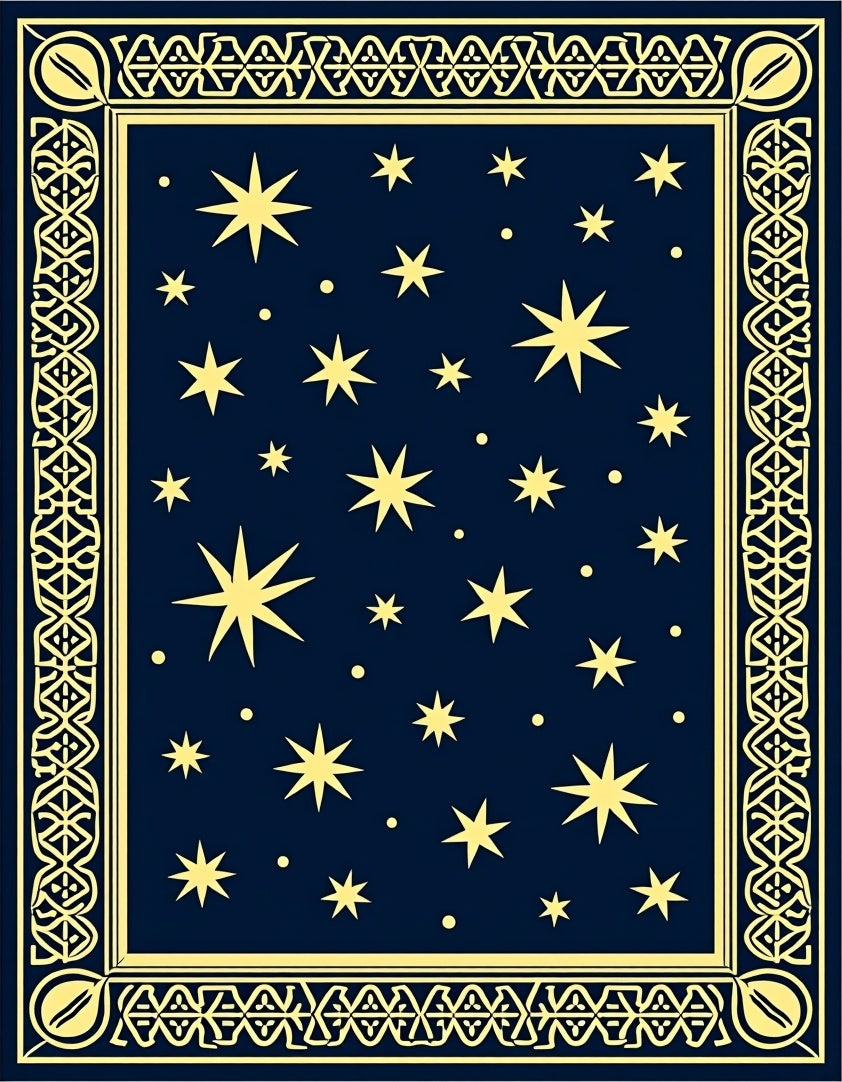 Navy Yellow Celestial Star Border Rug