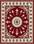 Rich Red Cream Floral Medallion Rug