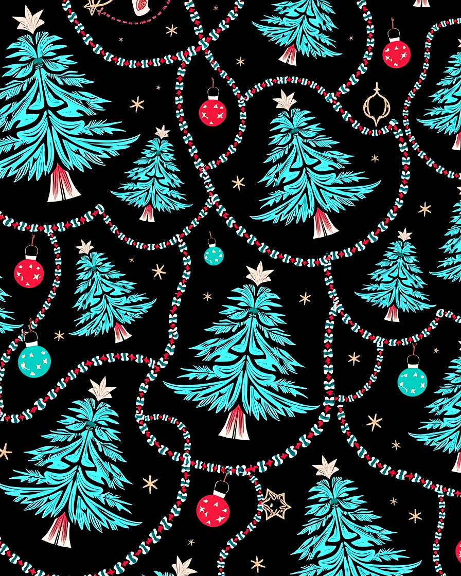 Aqua Christmas Trees Red Ornament Garland Rug