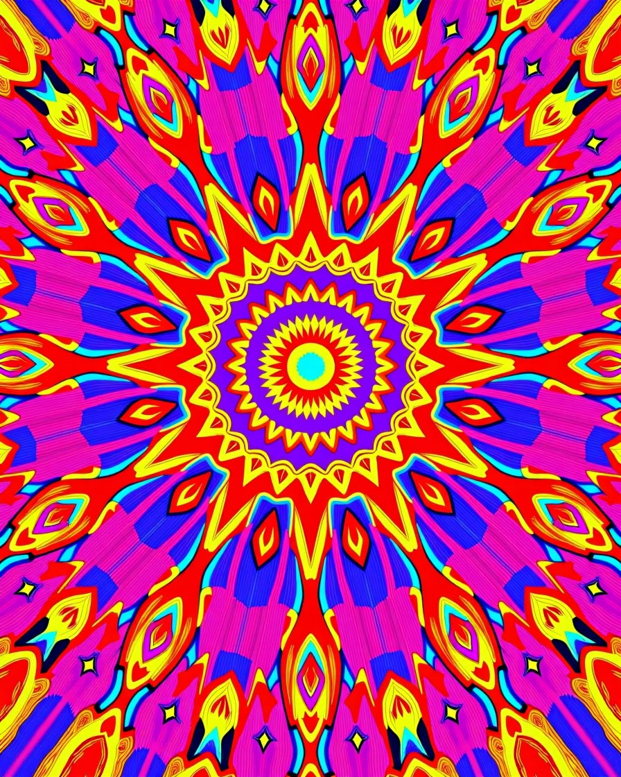 Vibrant Psychedelic Sunburst Medallion Rug