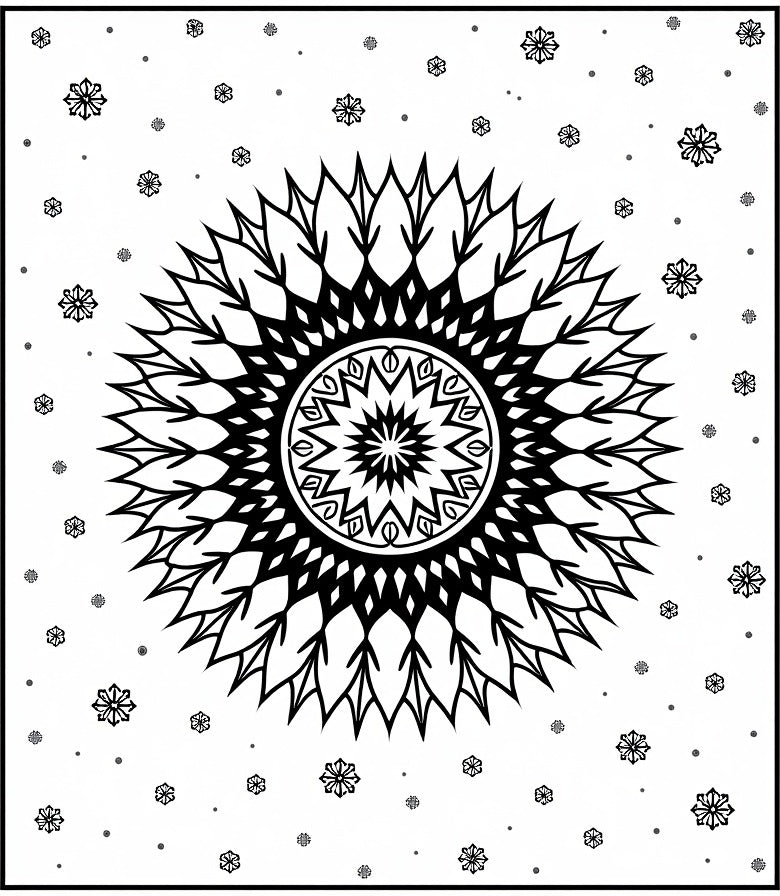 Black White Snowflake Mandala Rug