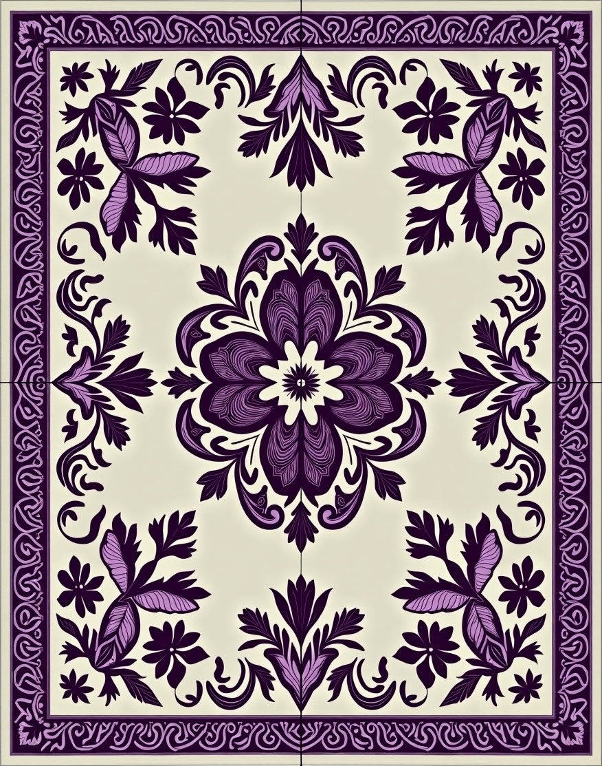 Rich Plum Floral Medallion Border Rug