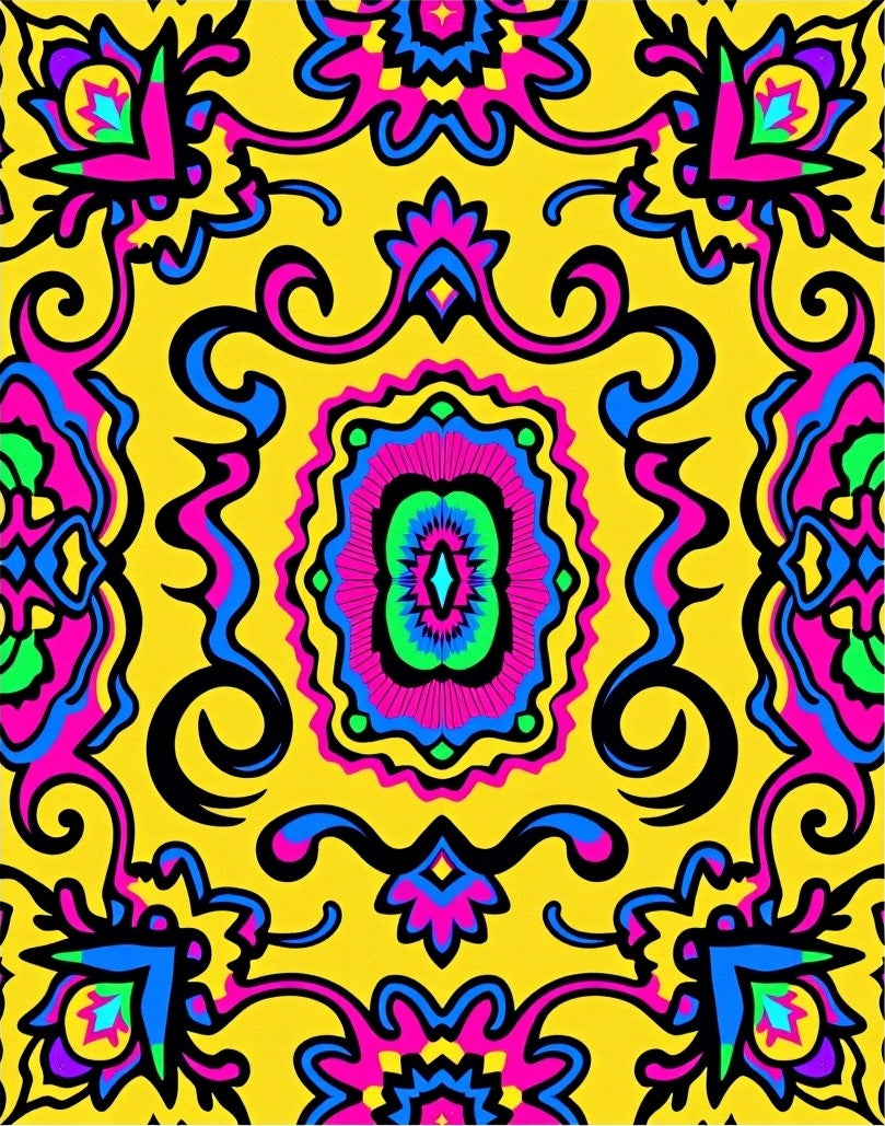Bright Yellow Swirling Psychedelic Bloom Rug