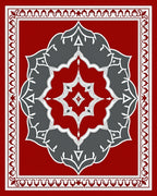 Crimson and Gray Floral Medallion Border Rug