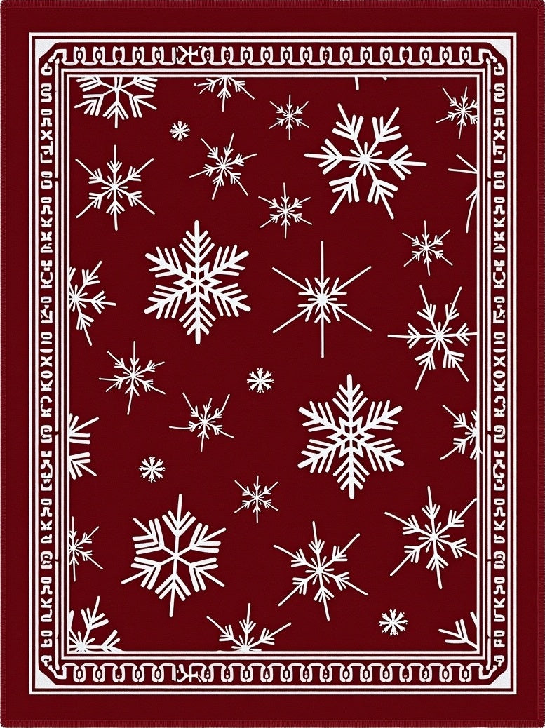 Crimson White Snowflake Holiday Rug