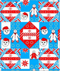 Festive Red Blue Gingerbread Snowman Characters Rug