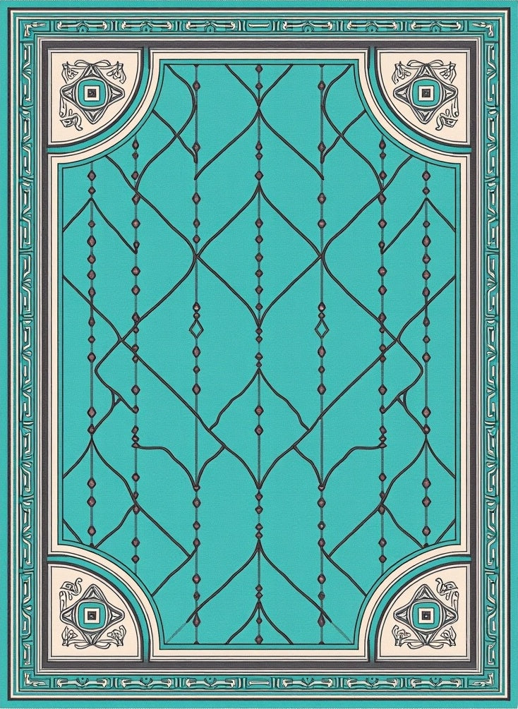 Teal Arabesque Lattice Frame Rug