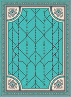 Teal Arabesque Lattice Frame Rug