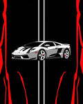 Silver Sports Car Red Black Striped Rug