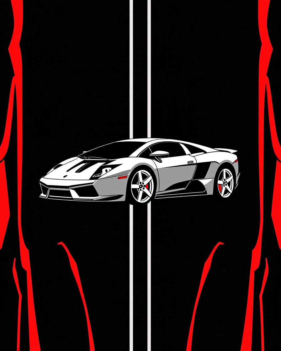 Silver Sports Car Red Black Striped Rug
