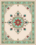 Elegant Teal Red Floral Medallion Rug