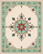 Elegant Teal Red Floral Medallion Rug