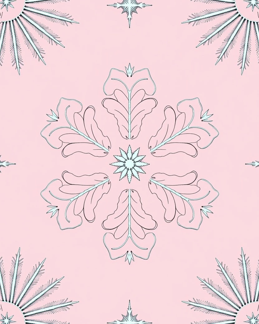 Pale Pink Snowflake Floral Medallion Rug
