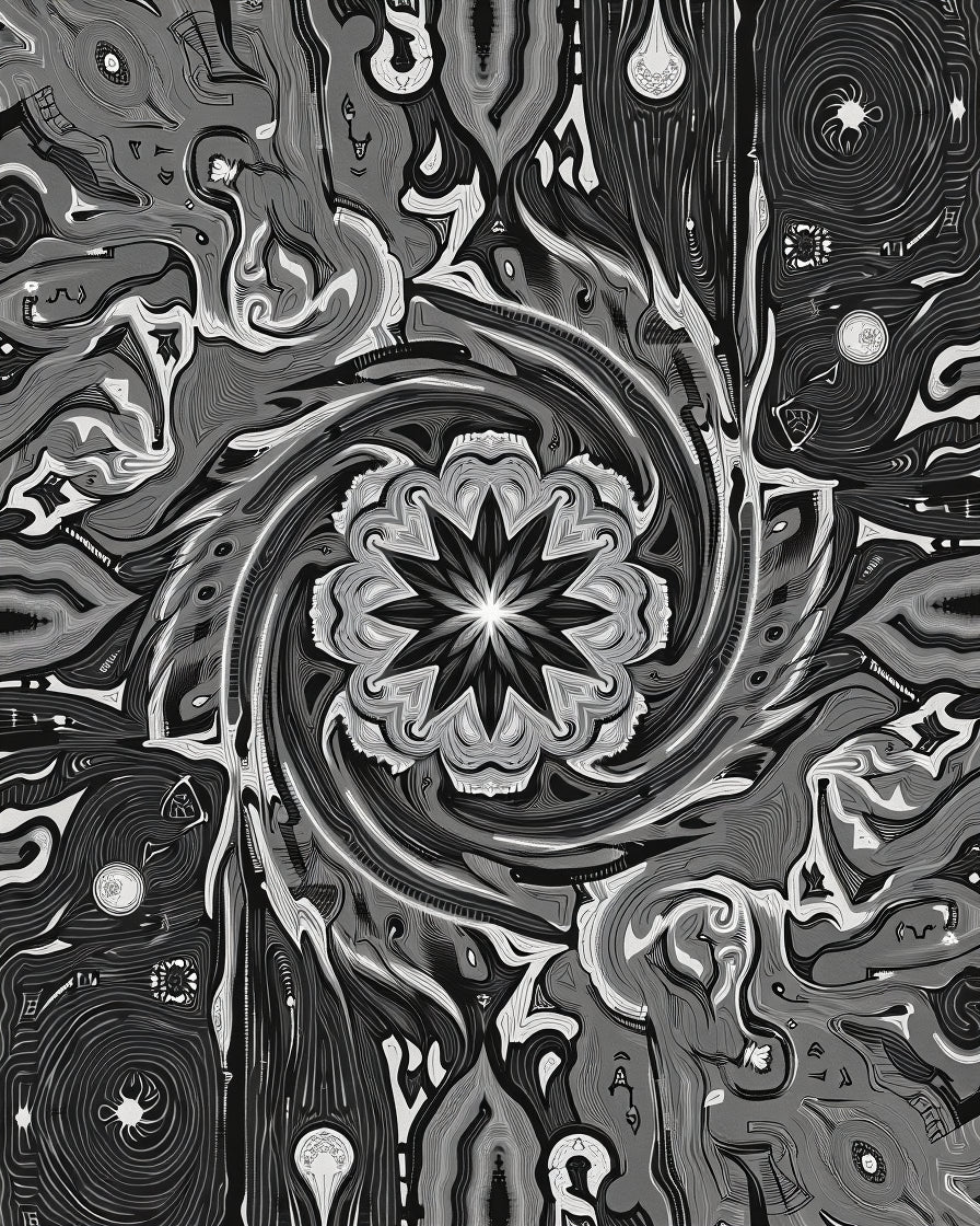 Monochromatic Swirl Floral Embrace Rug