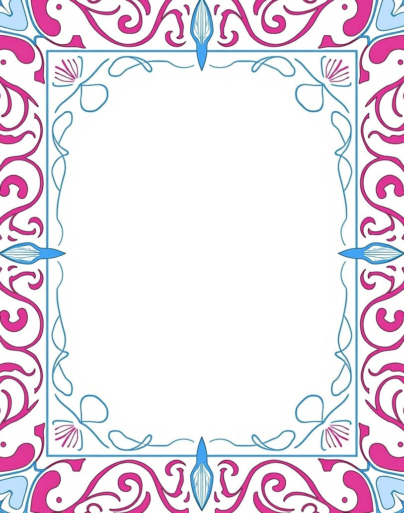Bold Fuchsia Blue Swirl Floral Border Rug