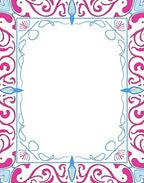 Bold Fuchsia Blue Swirl Floral Border Rug