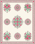 Pink Floral Bouquet and Rosette Arrangement Rug